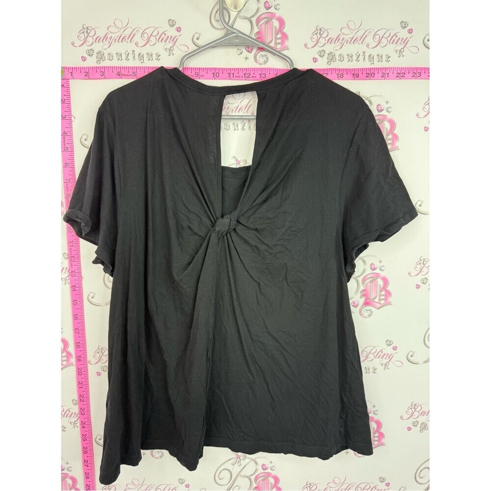 bp tie knot back shirt Black Short Sleeve Scoop Neck Tee - Picture 2 of 8